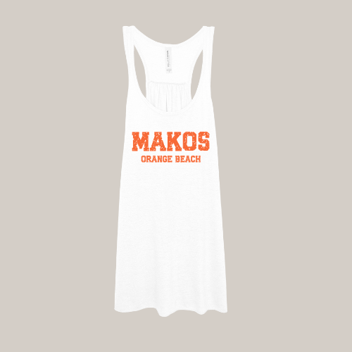 Varsity Mako-White/Orange- Flowy Racerback Tank