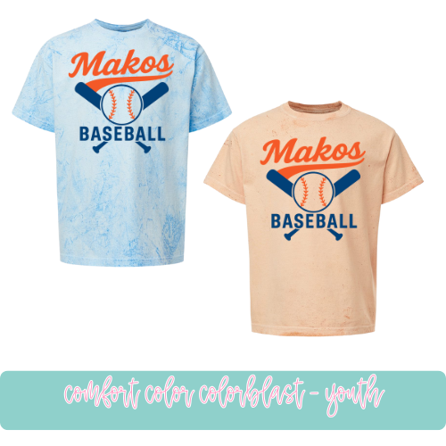 Makos Baseball- Colorblast Comfort Color- Youth