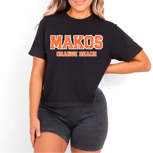Varsity Makos- Orange/Black - Comfort Color Boxy Tee