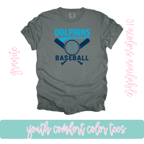 Dolphins Baseball- Comfort Color-Youth