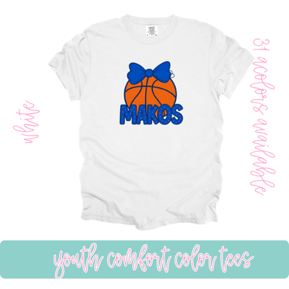 Makos Basketball Bows Comfort Color-Youth