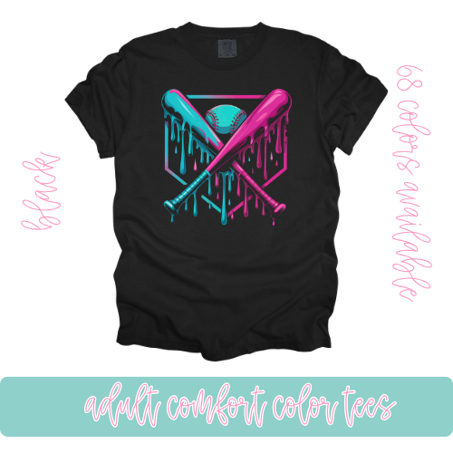 Blue Pink Baseball Drip-Comfort Color